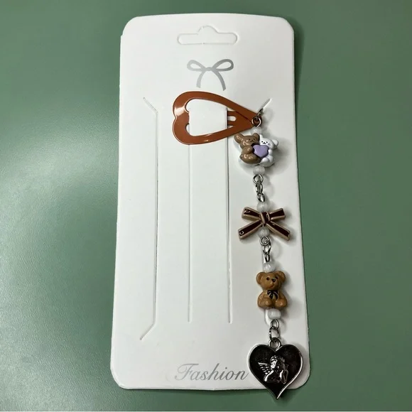 Bears, Bow, and Angel Handmade Beaded Heart Shape Barrette - Picture 2 of 8